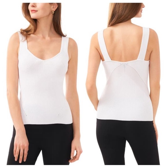 HALOGEN Traveling Rib Sweater Tank White Thick Strap Ribbed Knit Darting Medium - Picture 1 of 10